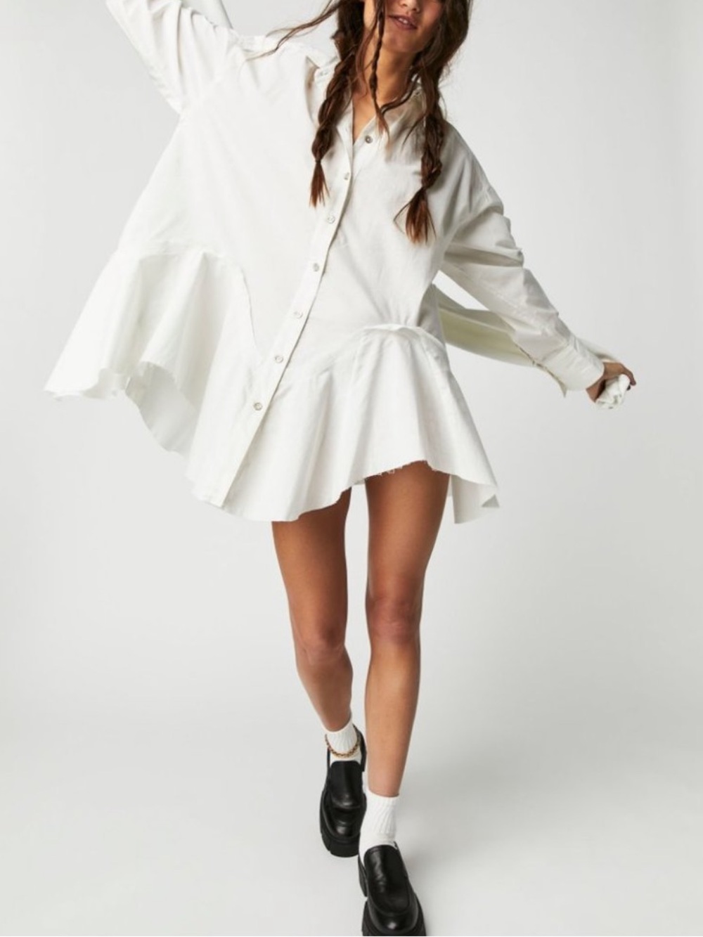 Free People We the Free Freya Poplin Tunic Button Asymmetric Cotton Top